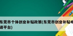 東莞市個體創(chuàng)業(yè)補貼政策(東莞市創(chuàng)業(yè)補貼申請平臺)